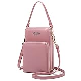 Handy Umhängetasche Damen, Leder Handytasche zum Umhängen Brieftasche Crossbody Geldbörse Klein mit Kartenfächer, Verstellbar Schultergurt für Handy unter 7 Zoll (Rosenrot)