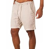 Herren Leinenhose Kurze Hose Leinen-Shorts lässige Männer Freizeithose Strandhose Stoffhose Sommer-Shorts Loungewear-Shorts (XL,Beige)