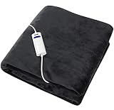DMS® Heizdecke aus Plüsch elektrisch Wärmeunterbett | elektrische Wärmedecke | Kuscheldecke Decke | Temperaturstufen | waschbar bis 30°C | Abschaltautomatik 160 Watt (Anthrazit, 180 x 130 cm)