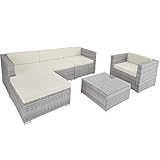 TecTake 800806 Hochwertige Luxus Polyrattan Sitzgruppe Lounge Set für Garten und Terrasse, inkl. Sitz- und Rückenkissen, Gartenmöbel Set mit Sofa, Sessel und Tisch (Hellgrau)