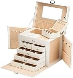 ILYF Schmuck Familienorganisation Große abschließbare 4 Tier 3 Schublade Schmuckschatulle mit Spiegelring, Ohrringe, Halskette und Armband (weiß) (Color : E)