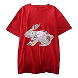 Ostern T-Shirts Damen Sommer Blusen Tops Kurzarm Langarm Tuniken Langarmshirts Hemd Beste Freunde Pullover für Frauen mit Osterei Osterhase Motiv Frühjahr Herbst Hasen-Print O-Ausschnitt T-S
