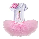 NNJXD Mädchen Newborn 1. Geburtstag 3 Stück Outfits Strampler + Tutu Kleid + Stirnband Größe (1) 1 Jahr R