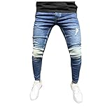 LUNULE Herren Jeanshose Modisch Patchwork Jeans-Hose Lange Destroyed Denim Hose mit Reißverschluss Für Männer Skinny Fit Modell Stretchjeans Herren Slim Tapered Freizeithose J