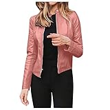 yiouyisheng Damen PU Lederjacke, Bikerjacke mit Reißverschluss, Kurze Jacke für Herbst, Frühling, Female Jacke Kunstleder Damen PU-Leder Kurzjacke Langarmjacke Kurze Mantel Top