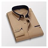 HNZYW Camisas para Hombres Vestidos De Rayas De Manga Larga Camisas Cannrees De Oricina Camisas Formales para Hombres Slim-fit (Color : Khaki, Größe : Asian Size Large)