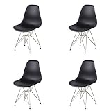 EDLMH 4er Set Modern Design Esszimmerstuhl mit Chrom-Beinen Nordischer Stil Exquisites Design Stuhl für Wohnzimmer, Büro, Arbeitszimmer, Schlafzimmer (4, Schwarz)