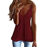 Frauen einfarbig V-Ausschnitt lose Spaghettiträger ärmellose Hosenträger Hemden Blusen Tops, lässig Tuniken Sweatshirt Shirt Oberteile Elegant Jumper Kontrastfarbene Streetwear Bluse Eay