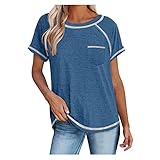 Damen Kurzarm Shirts mit Rundhalsausschnitt für Damen mit lockerer Passform,Mode lässiges Oberteil Plus-Size-Shirt bedrucktes T-Shirt Blouse mit Rundhalsausschnitt Leinenhemd Eay