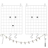 SONGMICS Fotowand aus Drahtgitter, Wanddekor, Wandgitter, DIY, multifunktionale Gitterwand, mit S-Haken, Klammern und Hanfschnur, 2er Set, weiß LPP01W