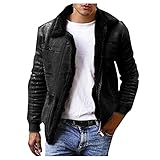 Yowablo Jacke Herren Casual Cardigan Einfarbig Reißverschluss Wolle Langarm Umlegekragen Mantel (L,1Schwarz)