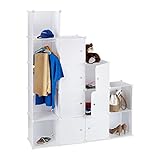 Relaxdays Kleiderschrank Stecksystem mit 12 Fächern, großer Garderobenschrank aus Kunststoff, 145,5 x 145,5 cm, weiß