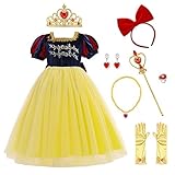 IMEKIS Mädchen Schneewittchen Kostüm Prinzessin Cosplay Verkleiden Geburtstag Festlich Partykleid Pailletten Schneeflocke Weihnachten Karneval Kleid mit Umhang Hochzeit Festzug Outfit Gelb 9-10 J