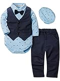 ZOEREA Baby Jungen Strampler Kleidung Set Hosen Fliege Anzug mit Hut Cute Jumpsuit Outfit Body,Größe 90