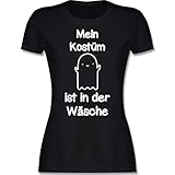 Halloween Kostüm Outfit - Mein Kostüm ist in der Wäsche Gespenst - S - Schwarz - Mein kostüm ist in der wäsche Damen Halloween - L191 - Tailliertes Tshirt für Damen und Frauen T-S