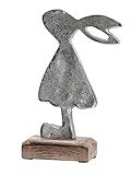 Bada Bing Metallfigur Hase Frau Aus Aluminium Auf Mangoholzsockel Silber Ca. 22 x 16 x 5 cm Deko Häsin Ostern Osterhase Osterdeko Geschenk 91