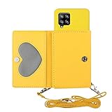 Miagon Halskette Hülle für Samsung Galaxy A42,Verstellbar PU Leder Brieftasche Handykette Schultergurt Silikon Handyhülle mit Band und Kartenhalter Kordel zum Umhängen,Gelb
