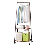 Plasaig Kleiderständer, Bambus, 2 Regale, Kleiderstange, tragbar, Schutzblech, klein, naturbraun, mit Riemenscheibe (braun, 50 x 32 x 149 cm)