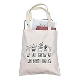 TOBGBE Special Education Teacher Gift We All Grow At Different Rates Totes Bag Pre-K Teacher Gift Special Ed Personal Gift, gebrochenes weiß, 14.56*12.59