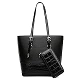 HAOMAO Crocodile Patchwork Leder Geldbörsen und Handtaschen für Frauen Große Kapazität Niet Reißverschluss Umhängetaschen für Frauen 36X13X31Cm Schw