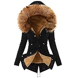 PWKNRD Damen Warme Wintermantel Winter Jacke Lange Mäntel Lässiges Mode Trenchcoat Winddicht Outdoorjacke mit Kapuze Softshelljacke Einfarbig Winterparka Gefüttert Fleecejacke Weich Damenjack