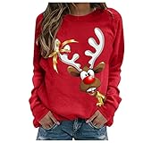 LIEIKIC Damen Weihnachtspullover Christmas Pullover Weihnachten Weihnachtsmann Rundhals Shirt Blusen Lustig Xmas Langarmshirt Sweatshirt Winterpullover Top