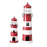 Metall Laterne Windlicht 2er Set Sortiert Leuchtturm H 42-64 cm rot weiß E