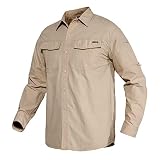 MAGCOMSEN Jagdhemd Herren Leicht Safarihemd Langarm Sonnenschutz Hemd Herren Funktionsshirts Outdoor Sommer Arbeitsshirt Taktisch Hemd Militär Shirt Khaki L