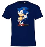 Kinder Jungen Mädchen T-Shirt Modell Sonic - Navyblau 96/104 (4 Jahre)