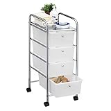 CARO-Möbel Bad Rollwagen SANO Rollcontainer Haushaltswagen Badtrolley Badregal aus verchromtem Metall mit 4 Schub