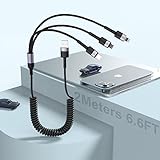 Multi 3 in 1 iPhone KFZ-Ladekabel 2 m / 6,6 ft Universelles Aufgerolltes Lightning CarPlay-Ladekabel MFi-Zertifiziertes Langes Feder Ladekabel Geeignet für Android/Apple/iOS/Samsung/LG/Huawei/X