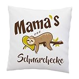 Liebtastisch Kissen mit Spruch - Mama´s Schnarchecke - Faultier - Kissenbezug mit Füllung - Muttertag - Geburtstag - Geschenk Beste Mama - Deko Kissen - weiß 40cmx40