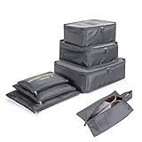 7 Set Kleidertaschen - 3 Packwürfel + 3 Taschen Tasche + 1 Schuhtasche - Perfekter Reisegepäck-Organizer（2Grey）