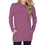 Damen Hochgeschlossenes Slim-Fit T-Shirt Farbe Lange Tunika Lässige Bluse Rundhals Hanky Saum Lose Tops für Damen Neue Damen Rundhals Langarm Einfarbig Lässig Stretchy T-Shirt Basic Fit T-Shirt Top