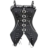 Wdhybwcx Frauen Korsett Sexy Spitze Low-Cut Reißverschluss Bustier Sling Punk Rock Style Gothic Kleidung Körper Abnehmen-Schwarz,XXL
