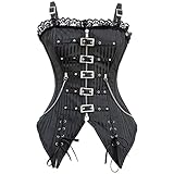 Wdhybwcx Frauen Korsett Sexy Spitze Low-Cut Reißverschluss Bustier Sling Punk Rock Style Gothic Kleidung Körper Abnehmen-Schwarz,XXL