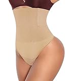 Thong Shapewear Bauchkontrolle Sexy Nahtlose Formende Höschen Schlanker Body Shaper Hohe Taille Kompressionsunterwäsche Beige Tanga L