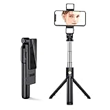 Selfie-Stativ, Bluetooth, kabellos, tragbar, Selfie-Stick, Fernbedienung mit 2 Fülllichtern, abnehmbar, um 360° drehbar, für iPhone, Samsung, G Pro, Android-Smartp