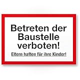 Komma Security Baustellen Schild Kunststoff Betreten der Baustelle verboten - Eltern haften ihre Kinder Hinweisschild Baustellenzaun Verbotsschild Warnhinweis - unbefugten Betreten verb