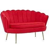 FineBuy Design 2-Sitzer Sofa Samt Rot 130 x 84 x 75 cm | Kleine Couch für Zwei Personen | Moderne Polstergarnitur Schmal mit goldenen B