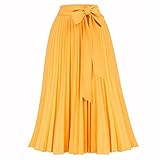 WANBAOAO schöne Swing Röcke Frauen gefaltete Rock Highwaist Gürtel Reine Farbe Elegant (Color : Amber, Size : XXL)