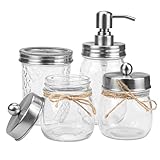 Jiayu Mason Jar Badezimmer Zubehör Set 4-Schwarz - 1 Seifenspender & 1 Zahnbürstenhalter & 2 Apothekergläser - Badezimmer Desktop Storage,Badezimmer Home Decor Clearance,Theke Org