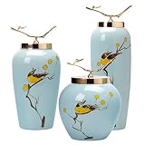 TWDYC Klassische Blume und Vogel Keramik Jar Blaue Vase mit Deckel Desktop Blume Anordnung Home Porzellan Aufbewahrungsgefäß
