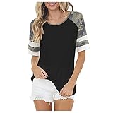 XUNN Damen Tops Mode Sexy Rundhals Raglan Color Block Camouflage Kurzarm Tops Bluse T-Shirt Frauen Ob