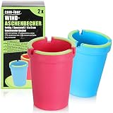 COM-FOUR® 2x Aschenbecher für draußen - Windaschenbecher - Sturmaschenbecher mit leuchtendem Deckel - Autoaschenbecher, Ø 8 cm (2 Stück - rot blau)