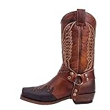 YOUQQI Herren Stiefel Halblang Stiefel Westernstiefel Weiche Retro und Bequeme Gummisohle Stiefel Biker Ritter Stiefel Bestickter Stiefelette für Frühling Herbst W
