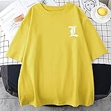 Death Note Anime bedrucktes Herren-T-Shirt, locker, atmungsaktiv, Rundhalsausschnitt, große Größe, kurzärmelig, Damen (Farbe: Gelb, Größe: M)