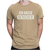 PAPAYANA - Ich Hasse Menschen Weiss - Herren Fun T-Shirt - Bedruckt - Baumwolle - Regular Fit - XL - Khak