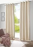 Blickdichter Vorhang Brilliant mit Ösen in Creme 2er Set mit Verdunkelungseffekt Gardinen Store | 140 x 225