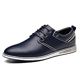 WUNONG Männer vegane Leder Oxfords Block Ferse schnüren up Stil Spitze zehe Schuh Anti rutsch formal (Color : Blue, Size : 43)